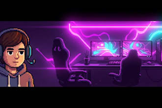 pixel art logo youtube banner twitch graphics and steam capsule art design