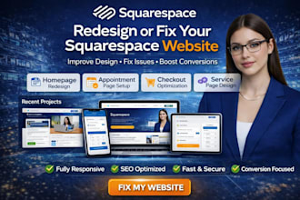 redesign or fix squarespace home page, appointment page, checkout page, services