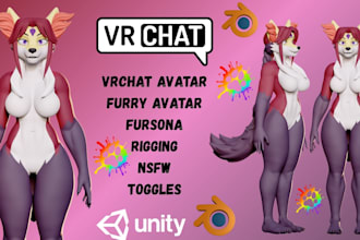 furry vrchat avatar, anime vrc avatar, vtuber character nsfw fursona vriod model