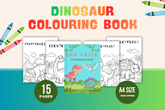 design a fun dinosaur coloring book for kids printable PDF