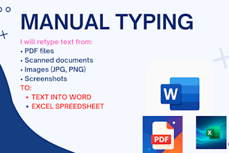 manually retype PDF, image, and scanned files into msword or excel