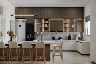 create modern 3d kitchen , bathrooms renderings for apartments