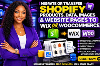 transfer shopify product, data, images, website pages to wix or woocoommerce