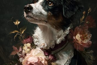 amazing royal pet portrait in custom caricature