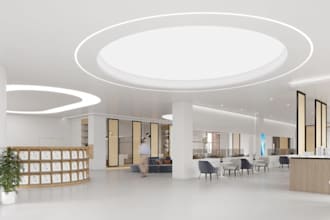 refresh 3d cafe restaurant,public space interior, cgi book store,lounge render