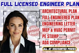 pe stamp full mep, hvac, electrical engineer permit drawing as licensed engineer