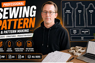 create sewing pattern, clothing pattern and pattern making with grading