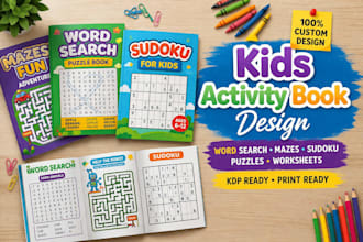 design word cross, worksheet, mazes, puzzle, sudoku kid activity book cover kdp
