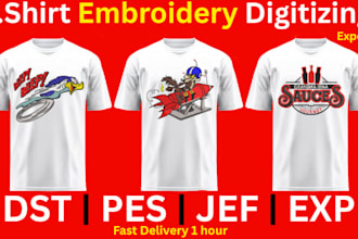 digitize t shirt logo for embroidery in pes dst jef with fast delivery