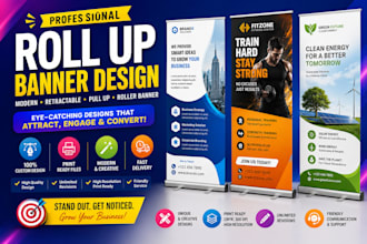 design roll up banner, modern retractable banner, pull up, or roller banner