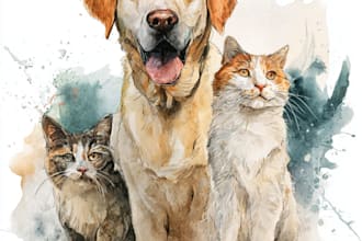 paint dog, cats, whatever pet portrait with watercolor