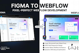 develop figma to webflow saas website, landing page or webflow design relume