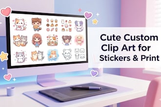 create cute custom clip art illustrations for stickers and print