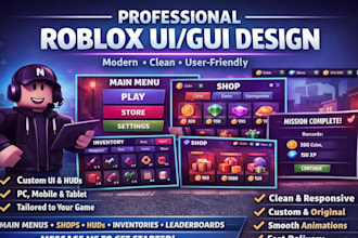 design roblox ui ux, custom gui, game ui design, scripting and roblox gui