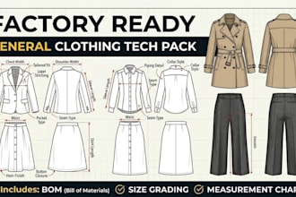 design factory ready activewear tech packs with bom and size grading