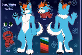 draw custom furry art, fursona, anthro character furry reference sheet art