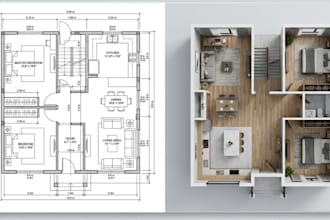 create 2d floor plan, 3d floor plan and architectural cad drawing