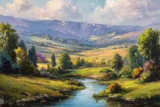 paint landscape in real oil painting on canvas
