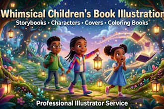 draw whimsical children story book illustration for you