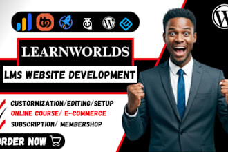 setup and design learnworlds online course site graphy, teachables kajabi site