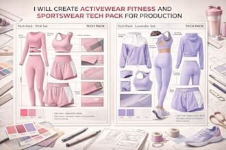 create activewear fitness and sportswear tech pack for production