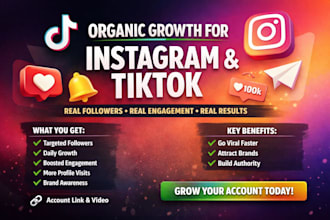 professionally grow your tiktok andinstagram accounts followers organically