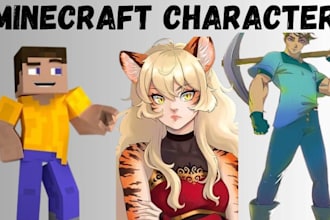 custom minecraft character, anime illustration, dnd character, game character,