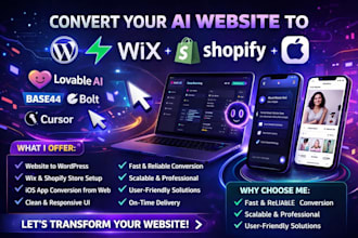convert lovable ai base44 bolt cursor website to wordpress app wix shopify ios
