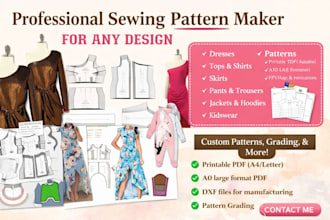 make professional pattern grading, sewing pattern for any garment in dxf and pdf