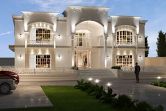 create representative front faced 3d elevation of houses