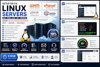 setup or fix linux whm, cpanel, plesk, cwp, cyberpanel servers or vps issues