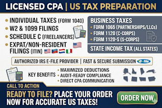 prepare and efile US individual and business tax 1040, 1120, and 1065