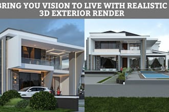 do 3d house exterior design and 3d architectural commercial exterior rendering