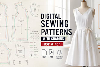 create custom digital sewing patterns for garment and pattern grading in dxf pdf