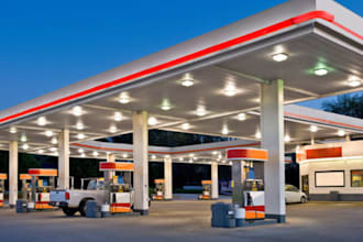 do realistic 3d fuel station design and commercial exterior rendering
