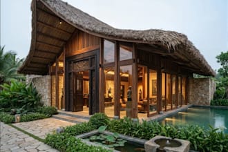 modern 3d private residence,forest villa, tropical architectural style rendering