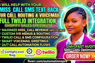 setup gohighlevel missed call sms text back ivr call routing voicemail twilio