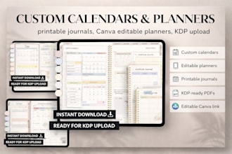 design custom calendar, canva editable planner, printable journal kdp upload pdf
