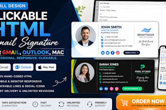 design clickable HTML signature footer or email signature for gmail, outlook,mac