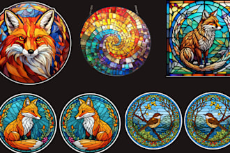 make design classic stained glass art mosaic logo character illustration art
