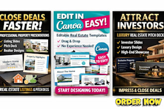 design real estate presentation, canva template, property showcase, editable fil