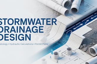 design stormwater drainage ,with hydrology hydraulic calculation, permit plans