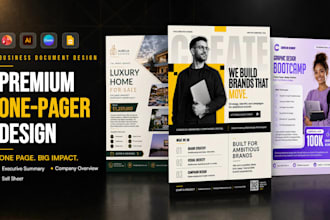 design business one pager, corporate one pager, or marketing flyers