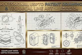 draw uspto patent drawings, technical line art for utility and design patents