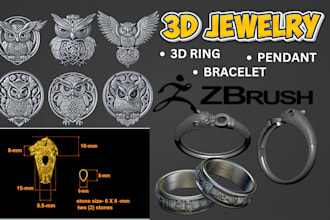 create 3d jewelry, bracelet , 3d pendant, 3d ring for printing zbrush, blender