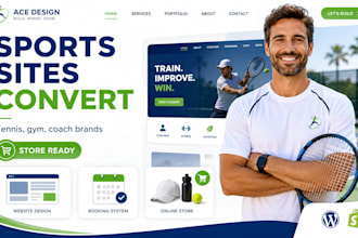 design tennis website sports website fitness gym coach wordpress shopify store