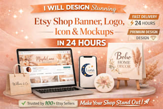 stunning etsy shop banner, logo, icon and mockups in 24 hours