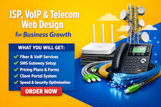 build  isp, voip, SMS telecom wix website with fiber network cloud