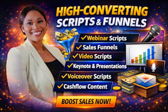 create high converting webinar, sales funnel video scripts voiceover and keynote