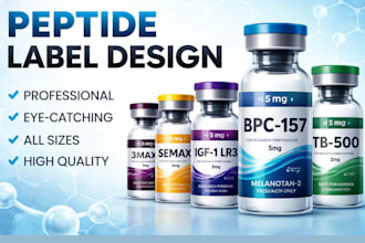 peptide label design, vial label design, supplement label and 3d mockups